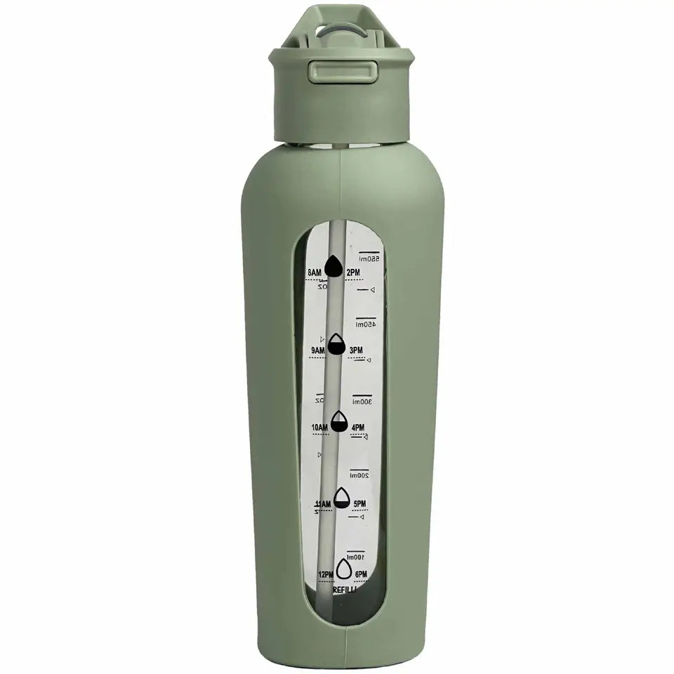 Glass Bottle with Silicone Sleeve and Straw, 600ml - WBG0012