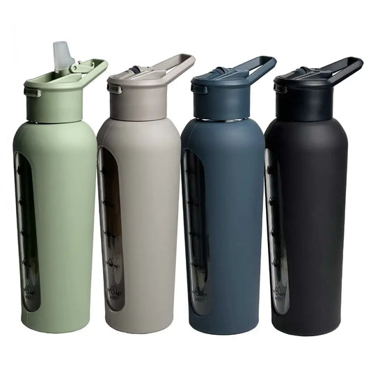 Glass Bottle with Silicone Sleeve and Straw, 600ml - WBG0012