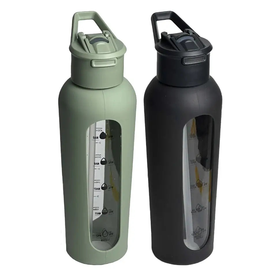 Glass Bottle with Silicone Sleeve and Straw, 600ml - WBG0012