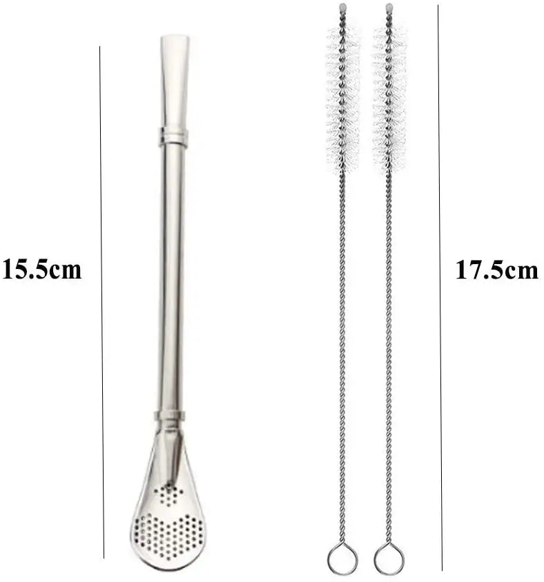RSS0003 Reusable Stainless Steel Yerba Bubble Tea Drinking Straws with Spoon - Perfect Bar Accessories