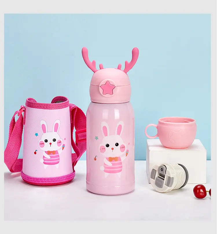 Stainless Steel Cartoon Children's Vacuum Insulation with Straw Bottle - 500ml