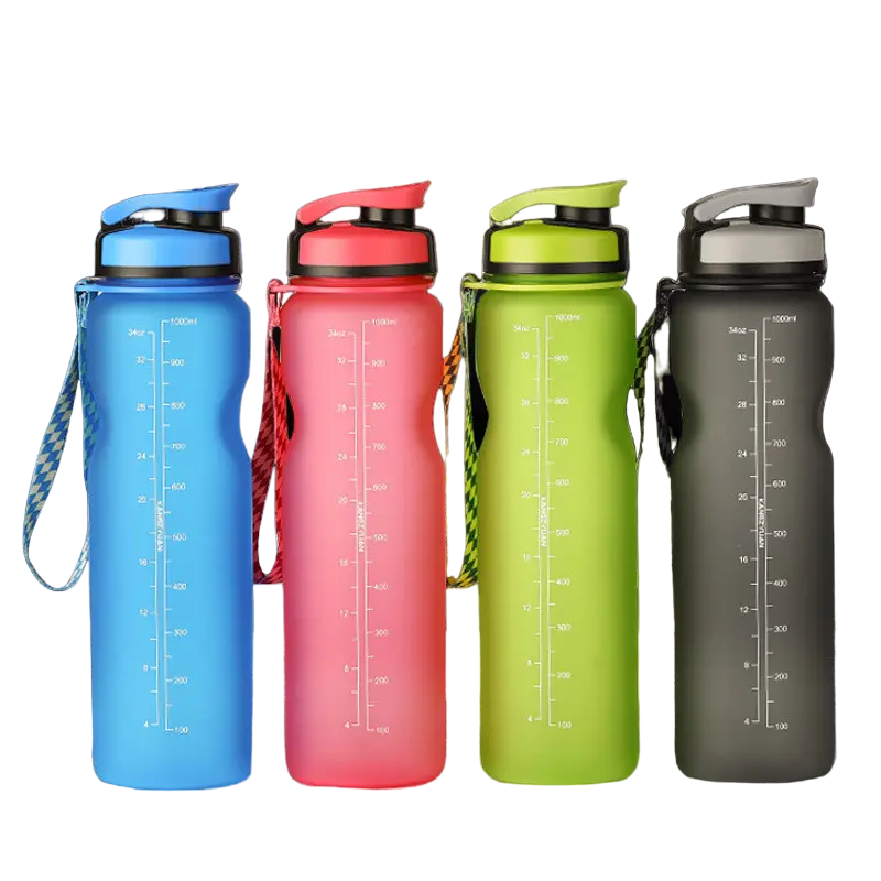 Tritan Plastic Bottle with Wide Mouth and 1-Click Open Lid with Rope, 1L (32oz) - WBP0011