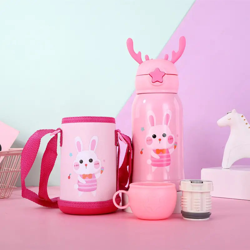 Stainless Steel Cartoon Children's Vacuum Insulation with Straw Bottle - 500ml