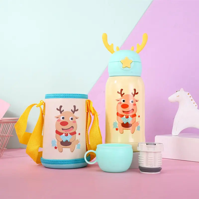 Stainless Steel Cartoon Children's Vacuum Insulation with Straw Bottle - 500ml