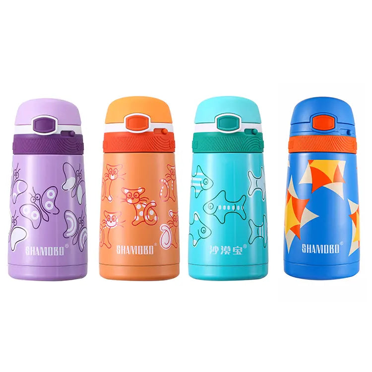 Stainless Steel Bottle - Kids Vacuum Insulated with Straw and Portable Ring, 350ml - WBS0036