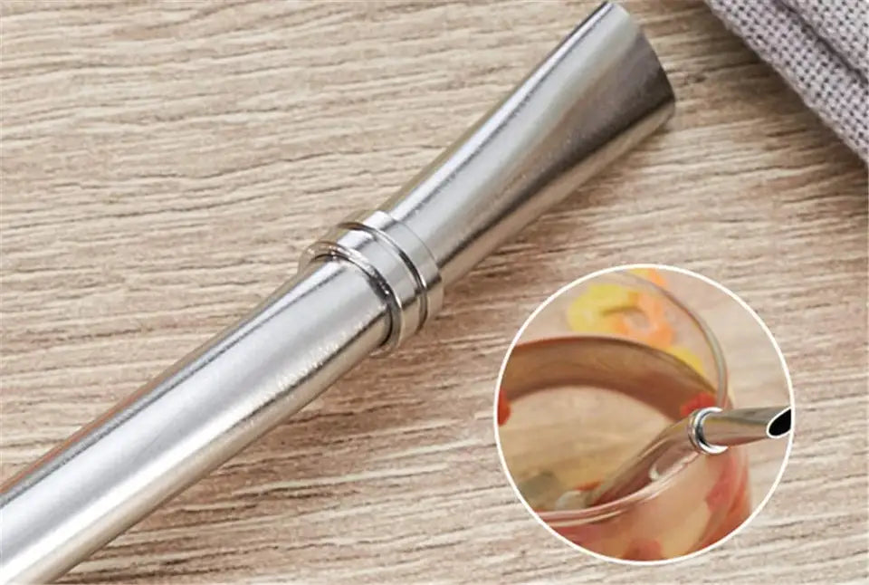 RSS0003 Reusable Stainless Steel Yerba Bubble Tea Drinking Straws with Spoon - Perfect Bar Accessories