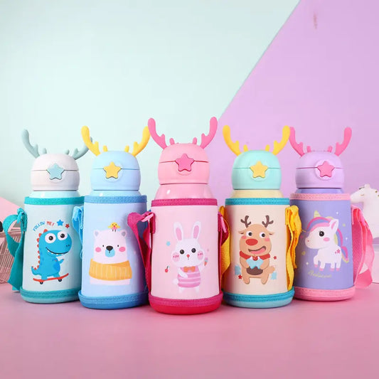 Stainless Steel Cartoon Children's Vacuum Insulation with Straw Bottle - 500ml