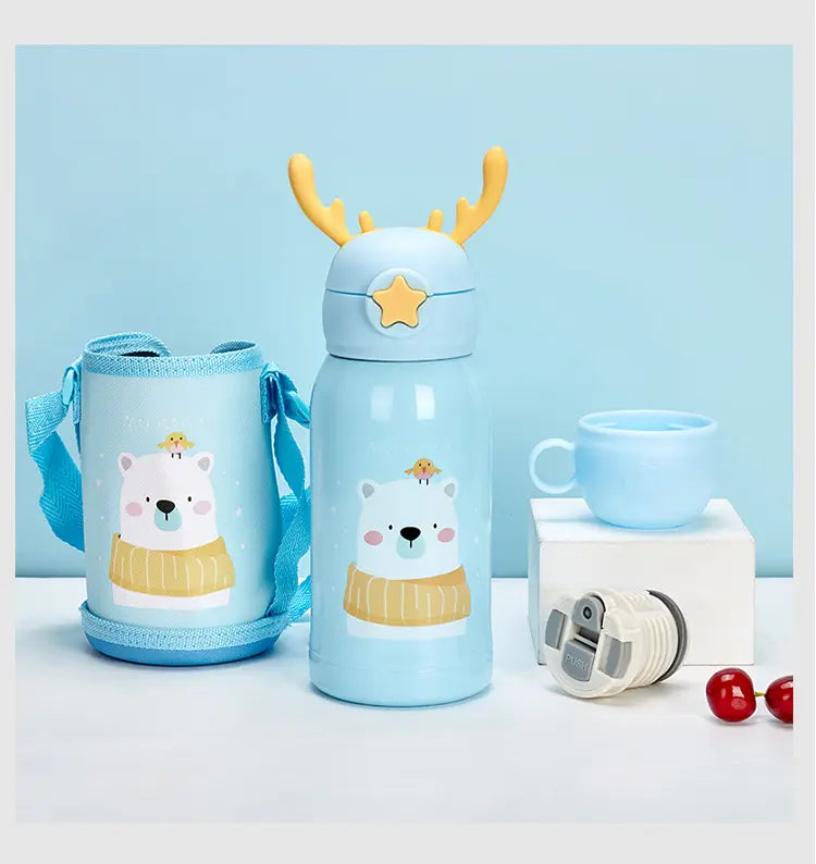 Stainless Steel Cartoon Children's Vacuum Insulation with Straw Bottle - 500ml