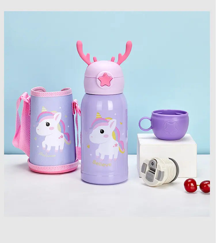 Stainless Steel Cartoon Children's Vacuum Insulation with Straw Bottle - 500ml