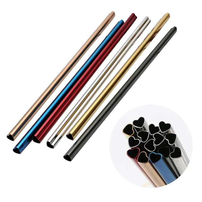RSS0001 Premium Reusable Heart Shape Metal Drinking Straws - Stainless Steel 304, Perfect for Drinks