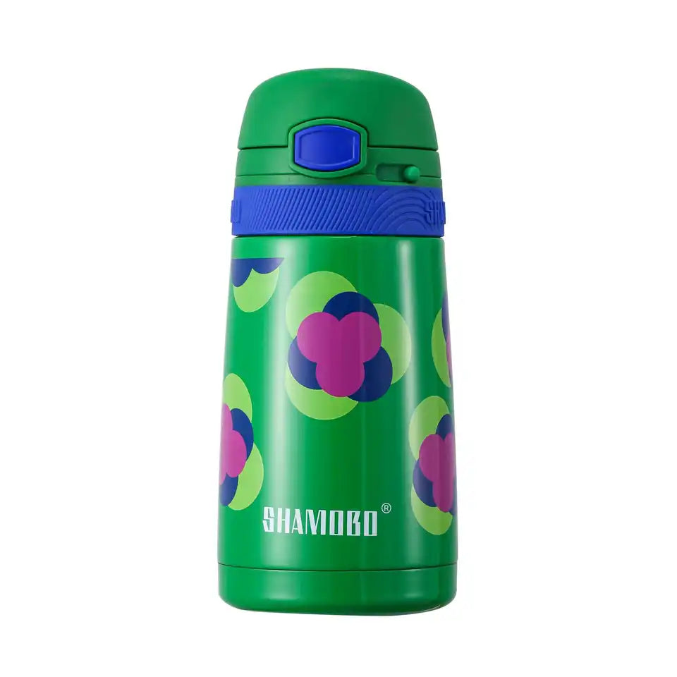 Stainless Steel Bottle - Kids Vacuum Insulated with Straw and Portable Ring, 350ml - WBS0036