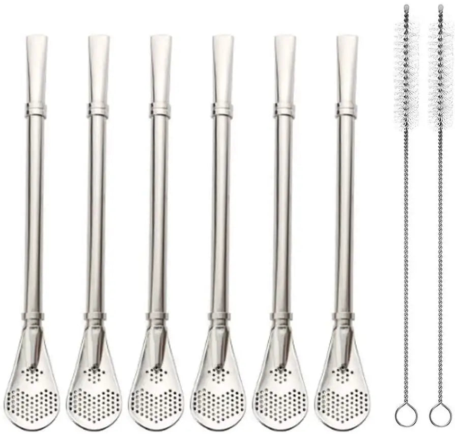 RSS0003 Reusable Stainless Steel Yerba Bubble Tea Drinking Straws with Spoon - Perfect Bar Accessories