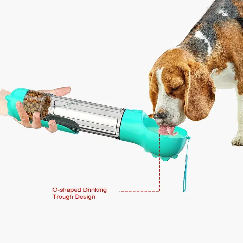 PBF0005 4-in-1 Pet Water Bottle with Poop Shovel and Bags - Portable Drinking Feeder Bowl
