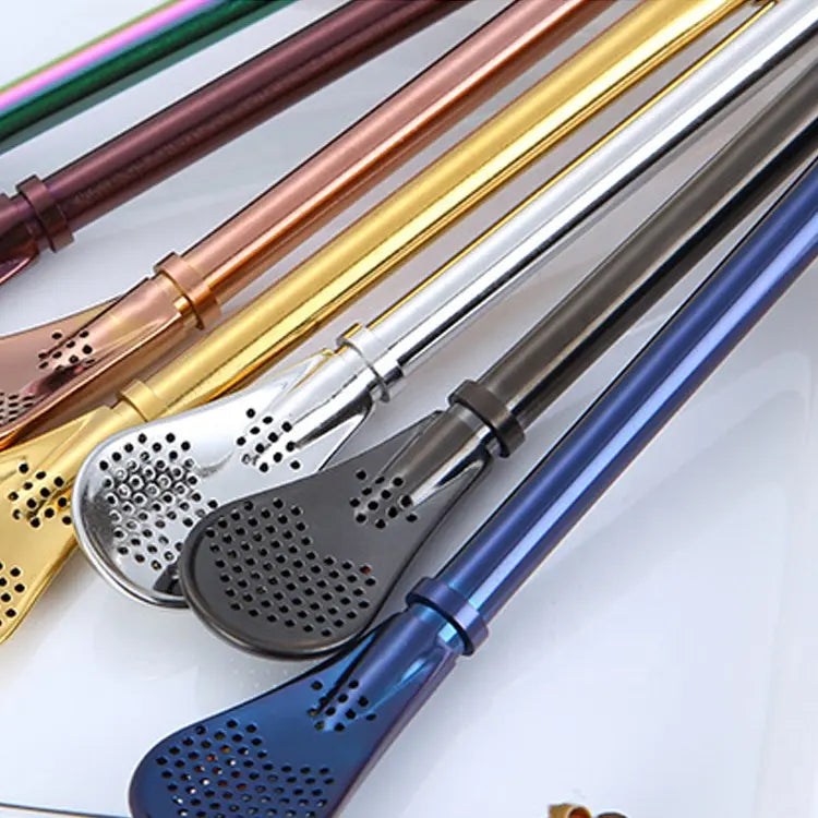 RSS0002 : Hot Seller Kitchen Product: Reusable Stainless Steel Drinking Straw Spoon - Also Functions as a Metal Stirrer