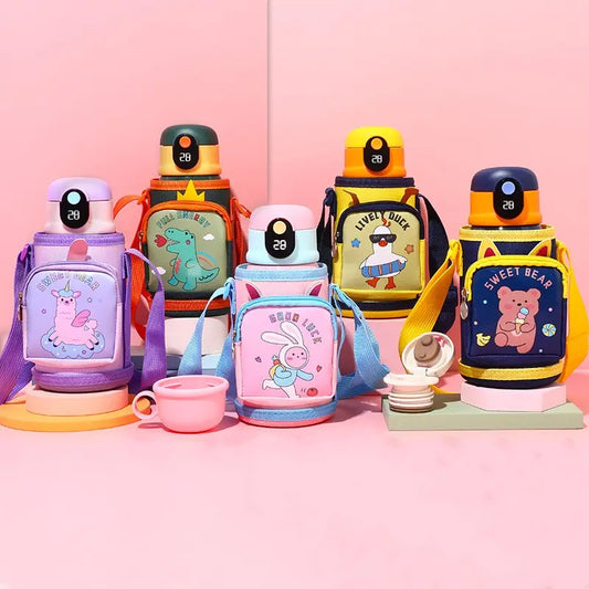 Stainless Steel Digital Smart LED Temperature Display Insulated Vacuum Flask with Sleeve, Straw, and Lid, 580ml - WBS0032