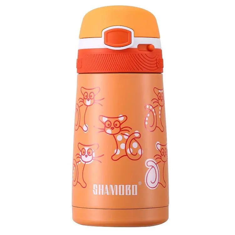 Stainless Steel Bottle - Kids Vacuum Insulated with Straw and Portable Ring, 350ml - WBS0036