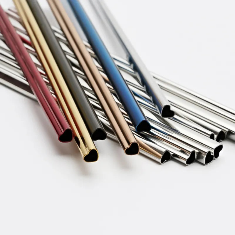 RSS0001 Premium Reusable Heart Shape Metal Drinking Straws - Stainless Steel 304, Perfect for Drinks