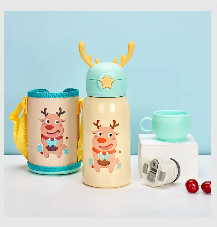 Stainless Steel Cartoon Children's Vacuum Insulation with Straw Bottle - 500ml