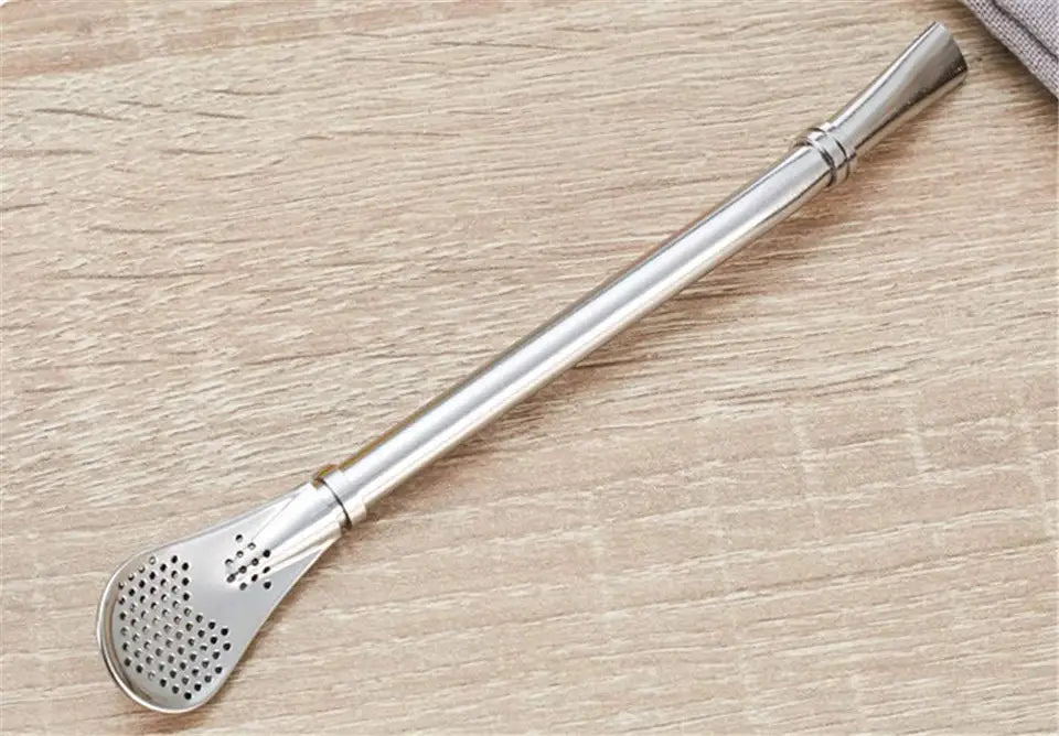 RSS0003 Reusable Stainless Steel Yerba Bubble Tea Drinking Straws with Spoon - Perfect Bar Accessories