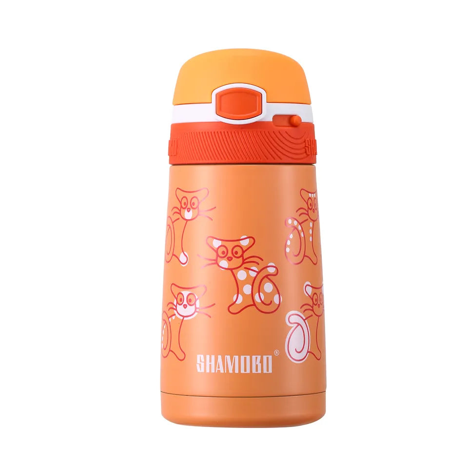 Stainless Steel Bottle - Kids Vacuum Insulated with Straw and Portable Ring, 350ml - WBS0036