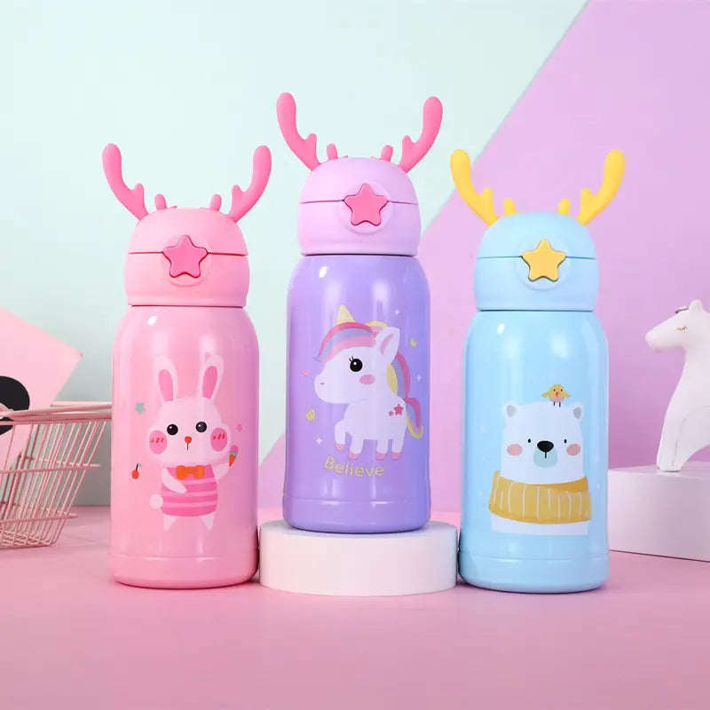 Stainless Steel Cartoon Children's Vacuum Insulation with Straw Bottle - 500ml