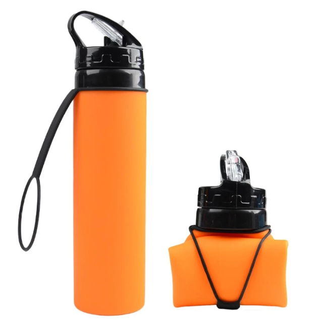 Collapsible Foldable Silicone Water Bottle, with Straw, 600ml, Ideal for Sport - WBI0001