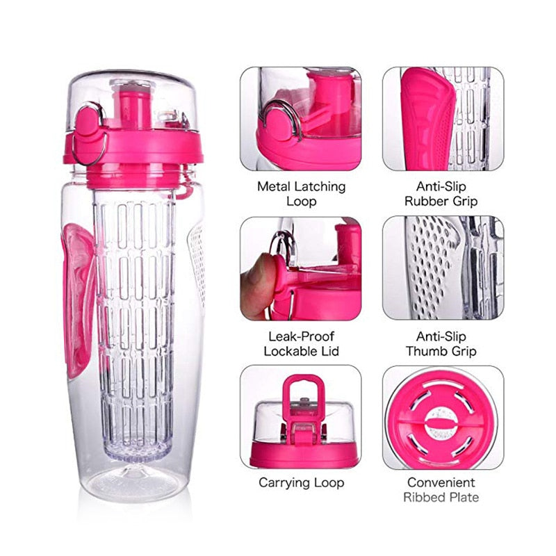Tritan Plastic Portable Bottle with Fruit Infuser, 1L (32oz) - WBP0009