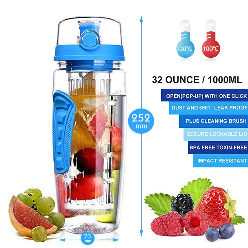 Tritan Plastic Portable Bottle with Fruit Infuser, 1L (32oz) - WBP0009