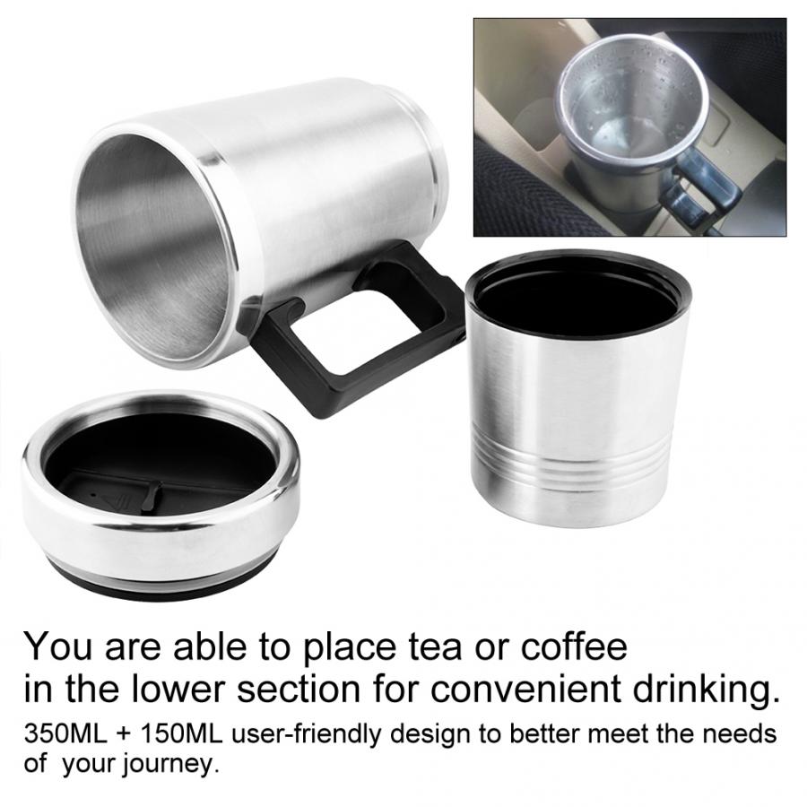 Vehicle Heating Cup 350ML + 150ML Stainless Steel Car Electric Kettle Coffee Tea Thermos Water Heating Cup 12V car water heater