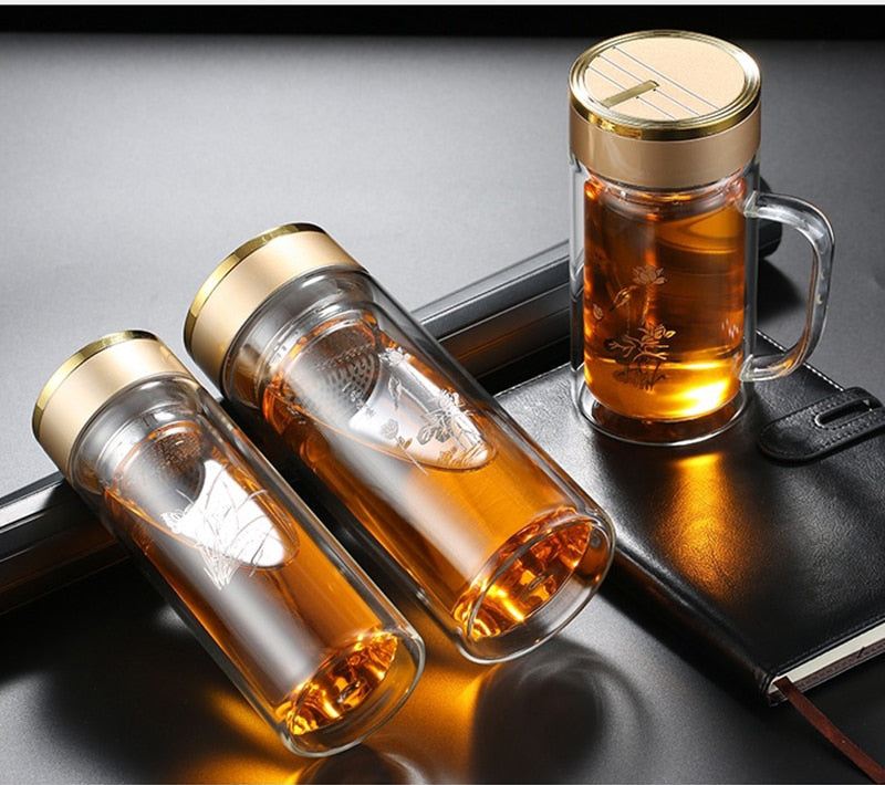 Double Wall Glass cup Bottles Tumbler Glass Tea Drinking, Teacup Coffee Water pot tea cup,Water Bottle cups Flask