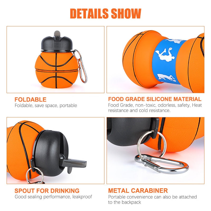 Silicone Basketball Water Bottle, 550ml - WBI0009