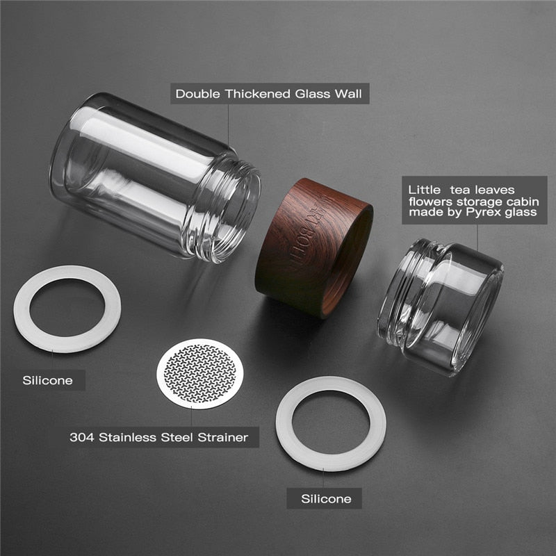 Double Wall Glass Bottle with Tea Infuser, 500ml - WBG0009