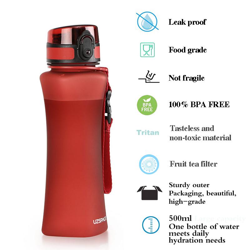 UZSPACE Sport Water Bottle - BPA-Free Portable Plastic Tritan Bottle, 500ml - WBP0025