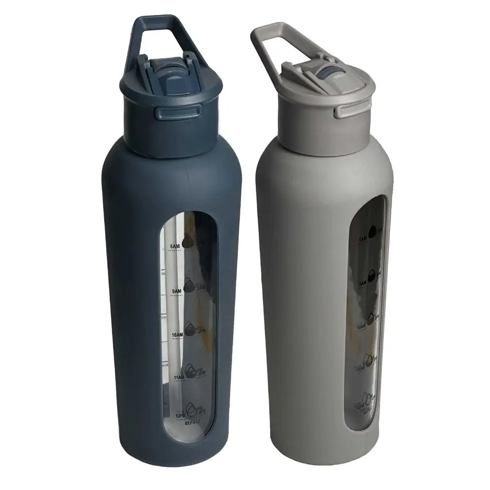 Glass Bottle with Silicone Sleeve and Straw, 600ml - WBG0012