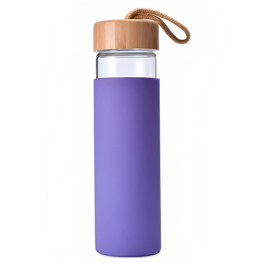 WBG0003 Borosilicate Glass Bottle with Silicone Sleeve and Bamboo Lid - 580ml (20oz)