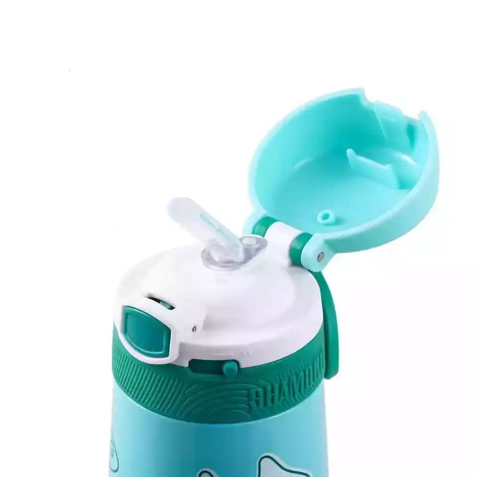 Stainless Steel Bottle - Kids Vacuum Insulated with Straw and Portable Ring, 350ml - WBS0036