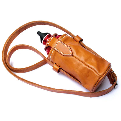 Luxurious Genuine Cow Leather Vintage Bottle Carrier Bag - BCP0015