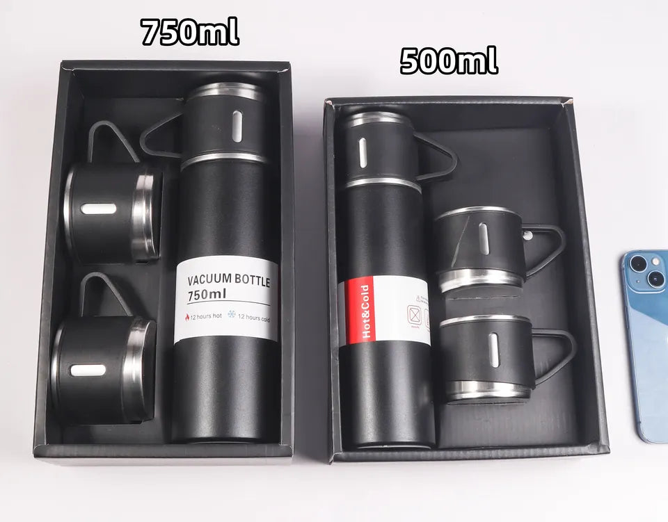 Stainless Steel Vacuum Insulated Flask Thermos Set in Gift Box - 3pcs, 500ml, 750ml - WBS0010