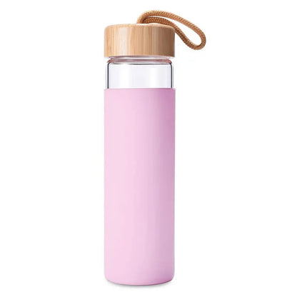 WBG0003 Borosilicate Glass Bottle with Silicone Sleeve and Bamboo Lid - 580ml (20oz)