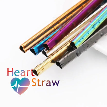 RSS0001 Premium Reusable Heart Shape Metal Drinking Straws - Stainless Steel 304, Perfect for Drinks
