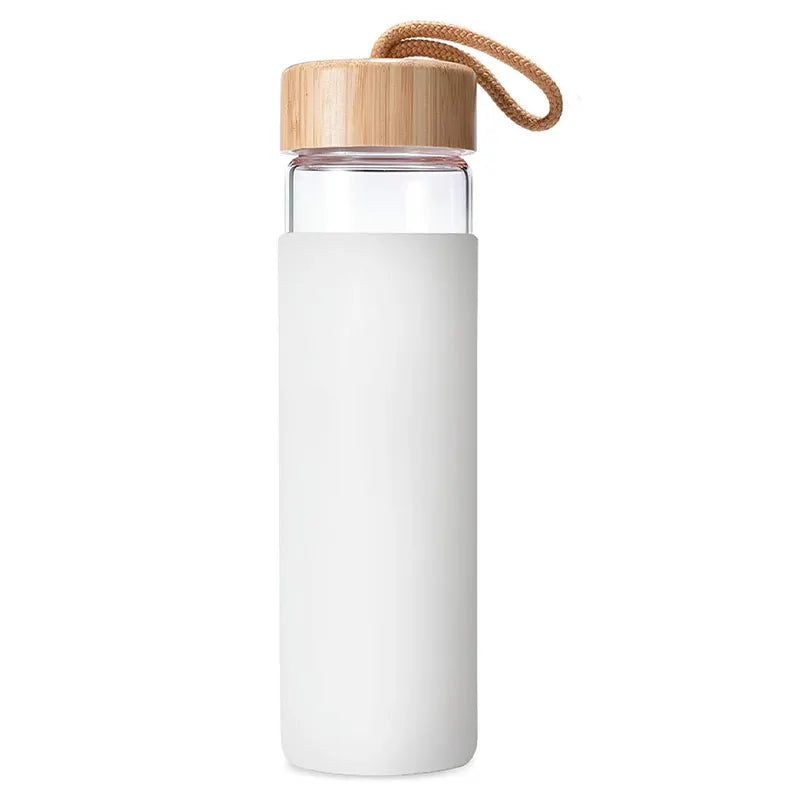 WBG0003 Borosilicate Glass Bottle with Silicone Sleeve and Bamboo Lid - 580ml (20oz)