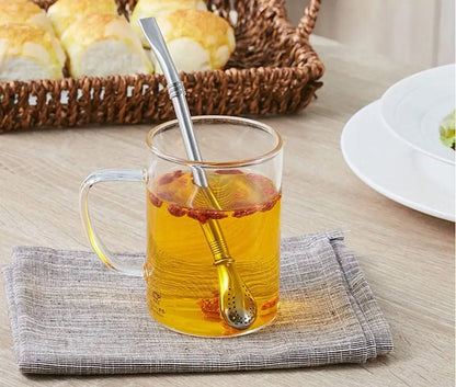 RSS0003 Reusable Stainless Steel Yerba Bubble Tea Drinking Straws with Spoon - Perfect Bar Accessories
