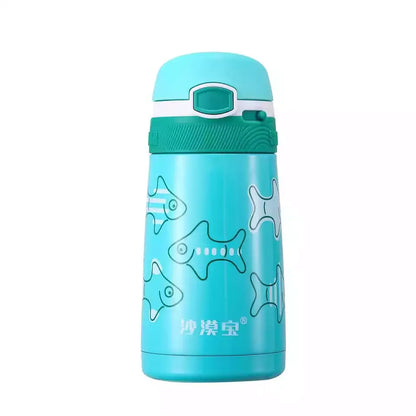 Stainless Steel Bottle - Kids Vacuum Insulated with Straw and Portable Ring, 350ml - WBS0036