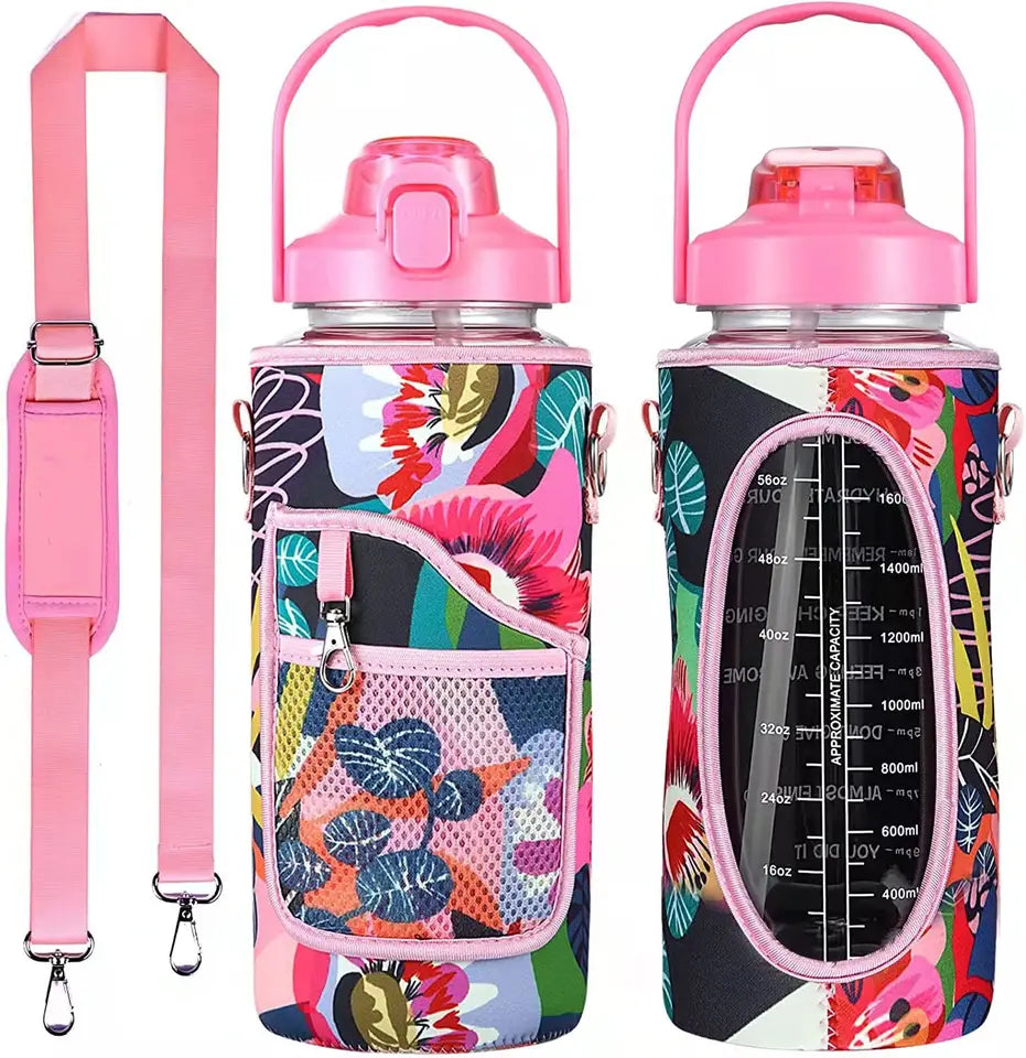 Large Portable Plastic Bottle with Straw for Sports, 2L with Phone Holder - WBP0014