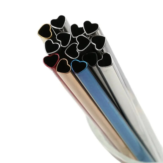 RSS0001 Premium Reusable Heart Shape Metal Drinking Straws - Stainless Steel 304, Perfect for Drinks