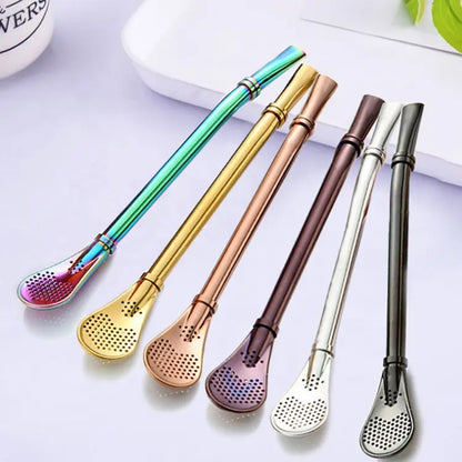 RSS0002 : Hot Seller Kitchen Product: Reusable Stainless Steel Drinking Straw Spoon - Also Functions as a Metal Stirrer