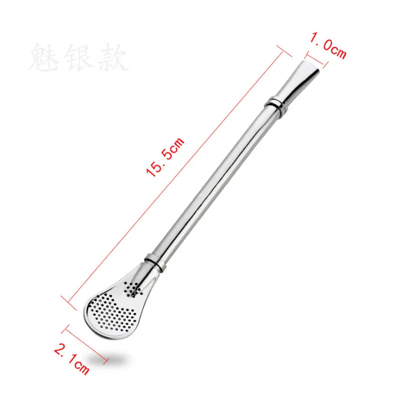 RSS0002 : Hot Seller Kitchen Product: Reusable Stainless Steel Drinking Straw Spoon - Also Functions as a Metal Stirrer