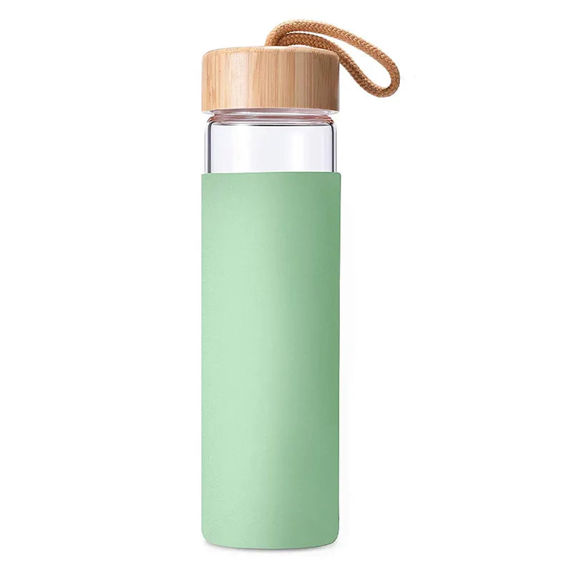 WBG0003 Borosilicate Glass Bottle with Silicone Sleeve and Bamboo Lid - 580ml (20oz)