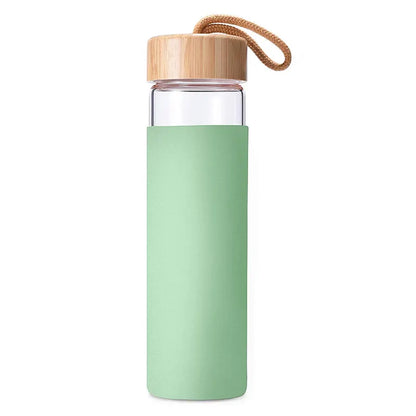 WBG0003 Borosilicate Glass Bottle with Silicone Sleeve and Bamboo Lid - 580ml (20oz)