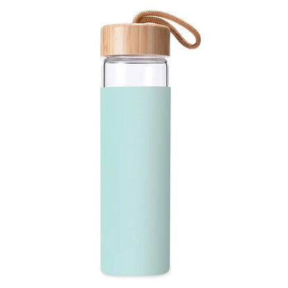 WBG0003 Borosilicate Glass Bottle with Silicone Sleeve and Bamboo Lid - 580ml (20oz)